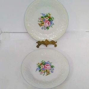 2 Vtge Victorian Rose Plates Salad Desert Ivory Rose Floral Tabletop Unlimited
